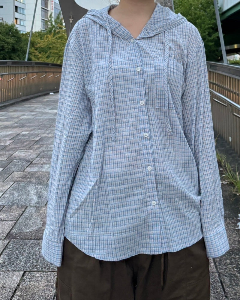 受注制【oaks】oversize hoodie check shirt (2color)