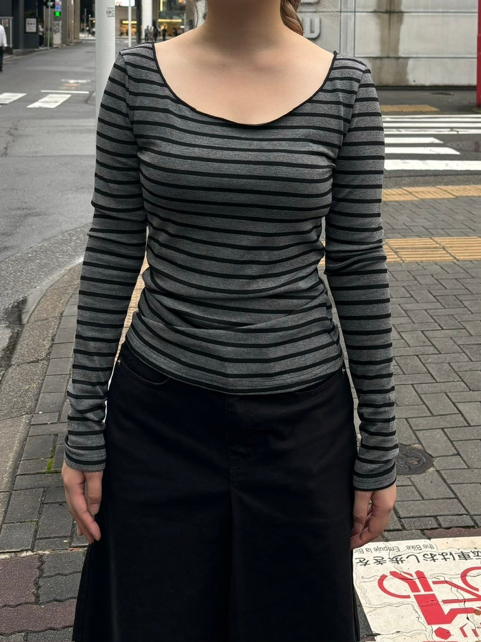 受注制【oaks】off shoulder border long sleeve (2color)