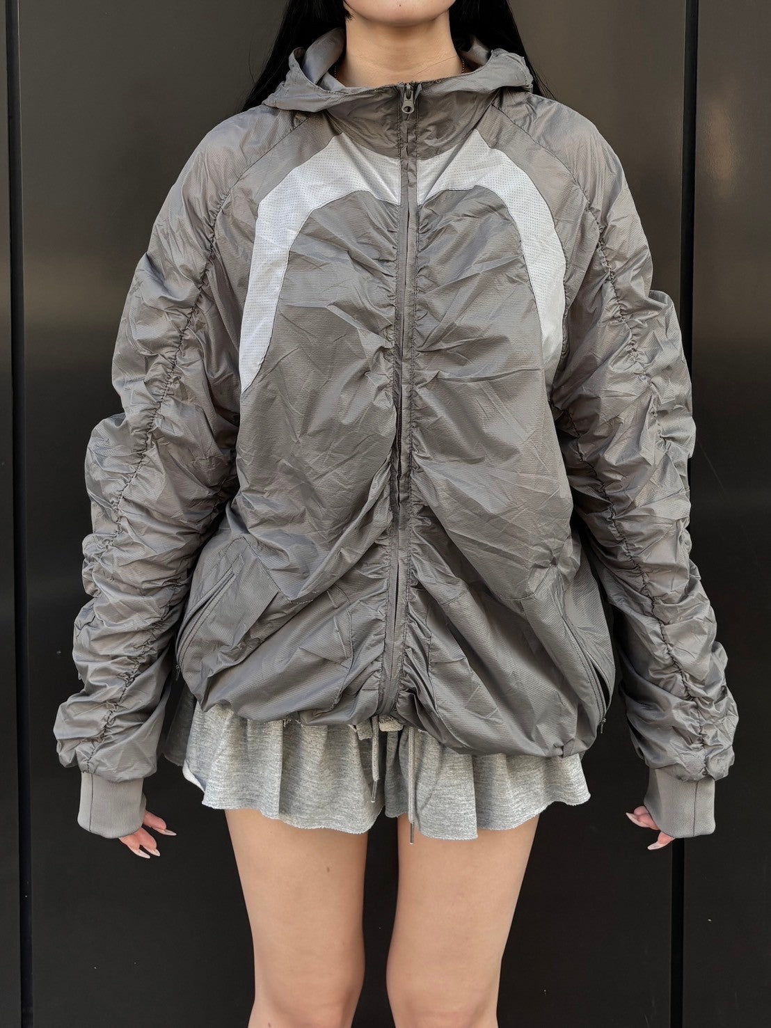 受注制【oaks】shirring design nylon jacket (3color)