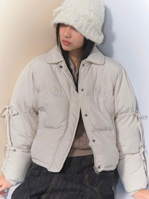 【FANCY CLUB】RIBBON COLLAR SHORT PUFFER