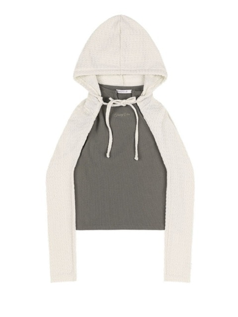 【FANCY CLUB】KNITTED HOOD BOLERO SET UP / 【ファンシークラブ】タンクトップ長袖ニットボレロセットアップ