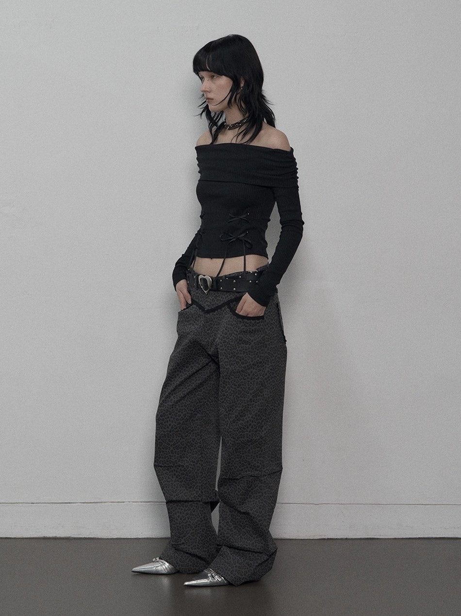 【SETUP-EXE】CORSET OFF-SHOULDER TOP / 【セットアップエグゼ】コルセットリボンオフショルダー長袖Tシャツ