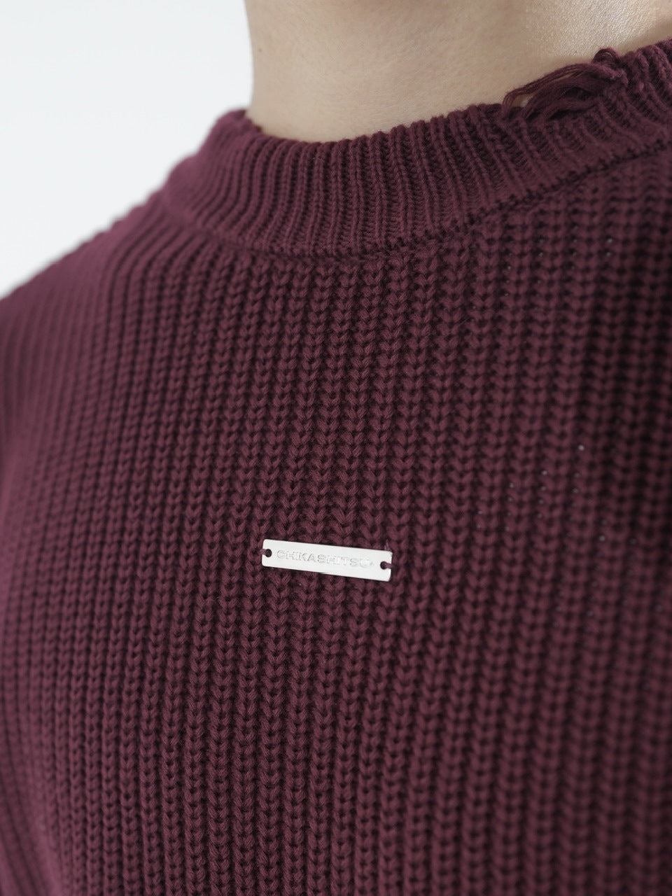【CS】mock neck damage knit (red)