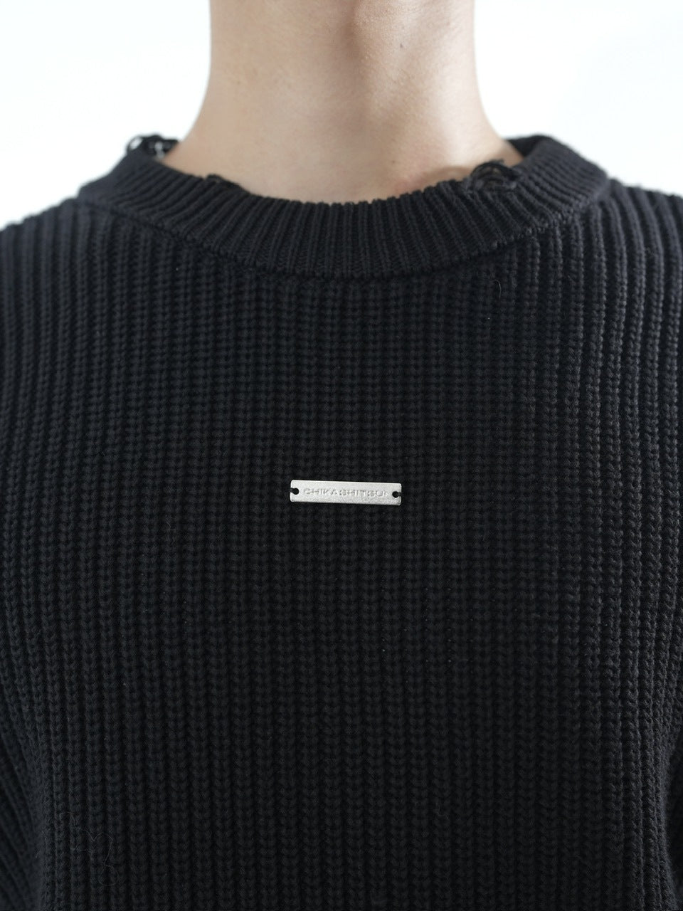 【CS】mock neck damage knit (black)