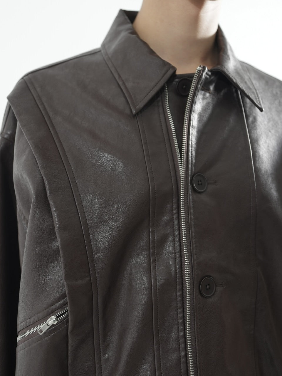 【CS】multi vegan leather blouson (brown)