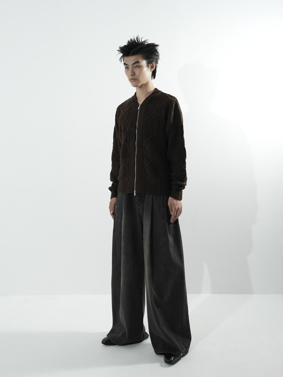 【CS】side tuck drape denim pants (dark brown)