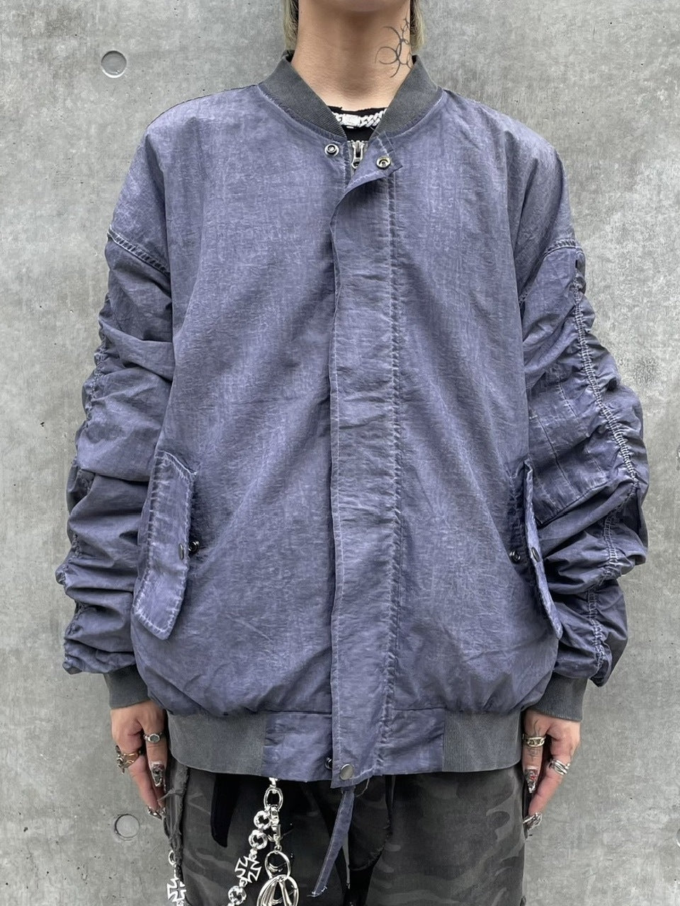 受注制【Never mind the XU】washed shirring blouson