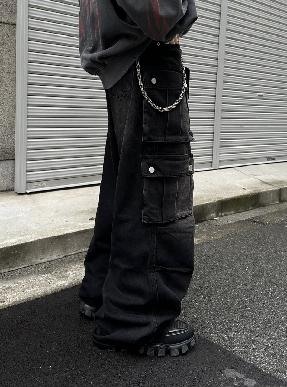 大阪店WEB限定受注制【Chikashitsu +】multi pocket cargo denim pants
