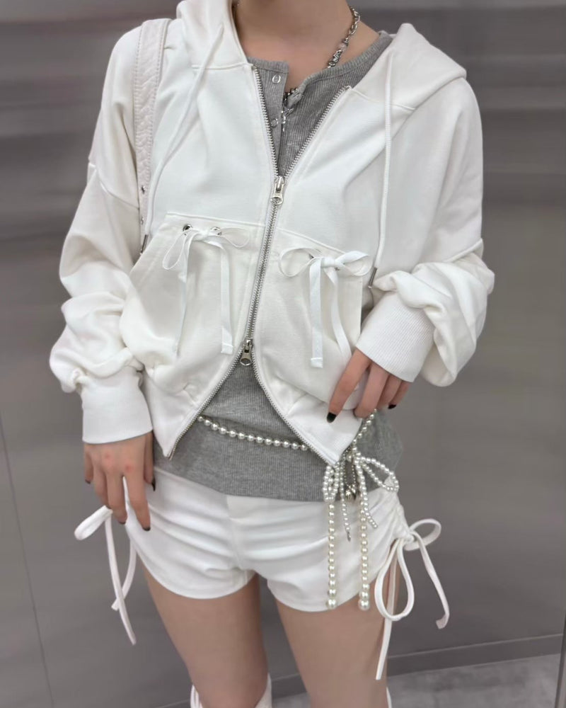 受注制【nmtc +】ribbon crop zip up hoodie (3color)