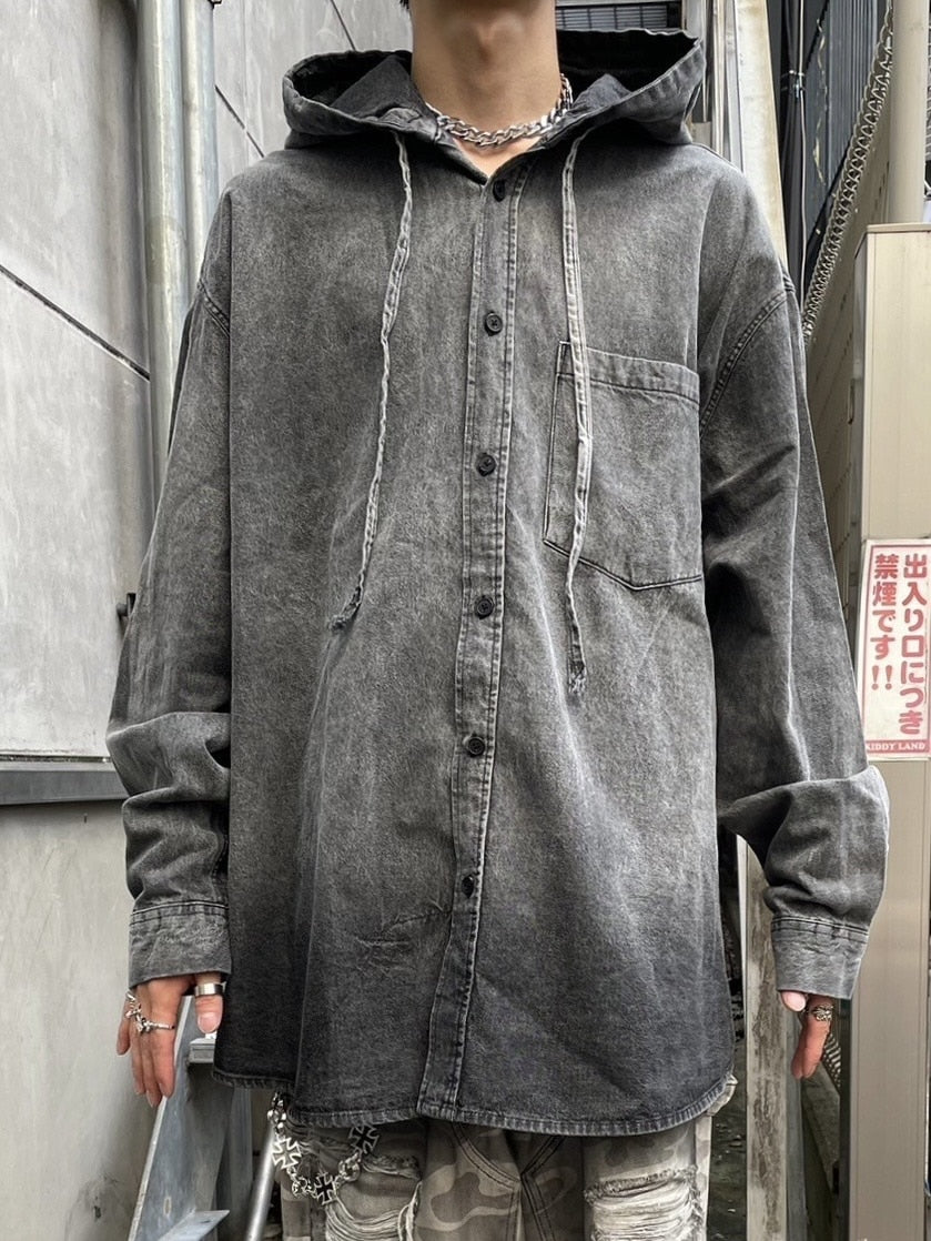 受注制【Never mind the XU】denim hood shirt