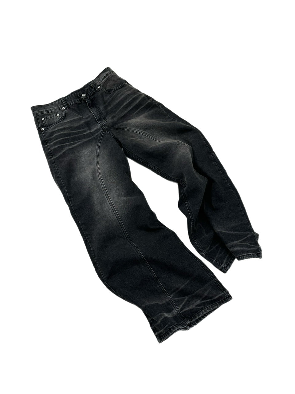 大阪店WEB限定受注制【Chikashitsu +】back snap wide flare denim pants (2color)