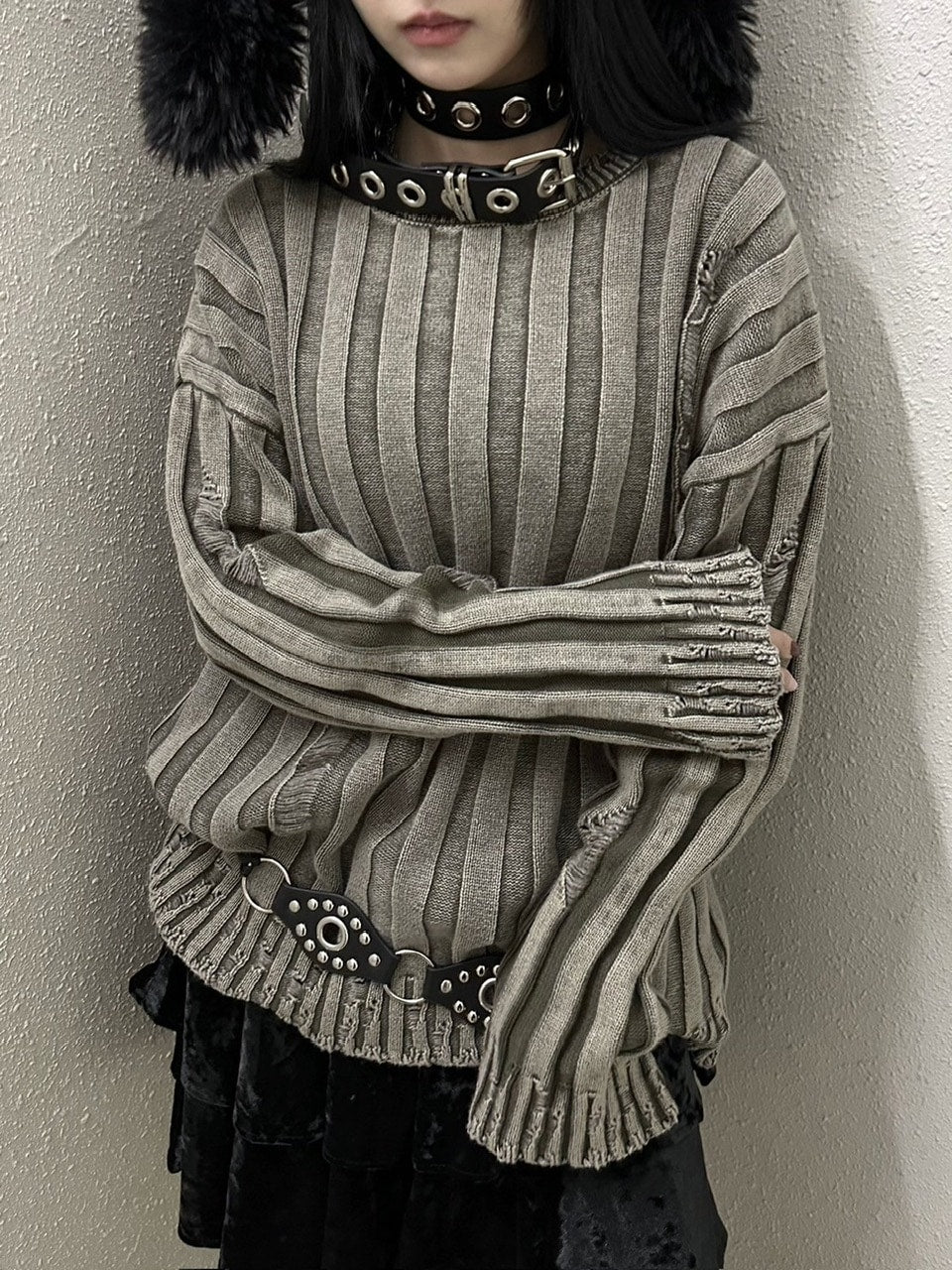 受注制【Never mind the XU】dyeing damage knit (2color) / 【ネバーマインドザエックスユー】ダメージ長袖ニット