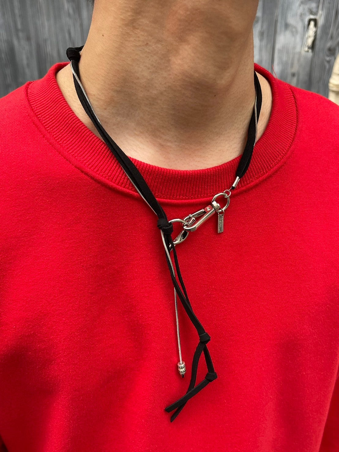 受注制【Chikashitsu +】knot leather mixed necklace