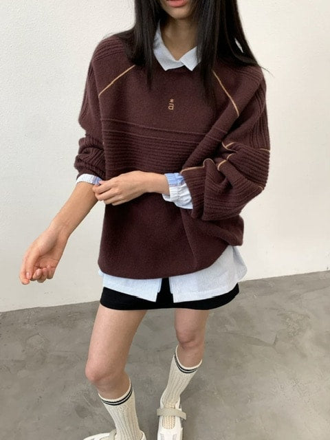 【ARCH by ROARINGWILD】Pattern Contrasting Decorative Thread Wool Sweater