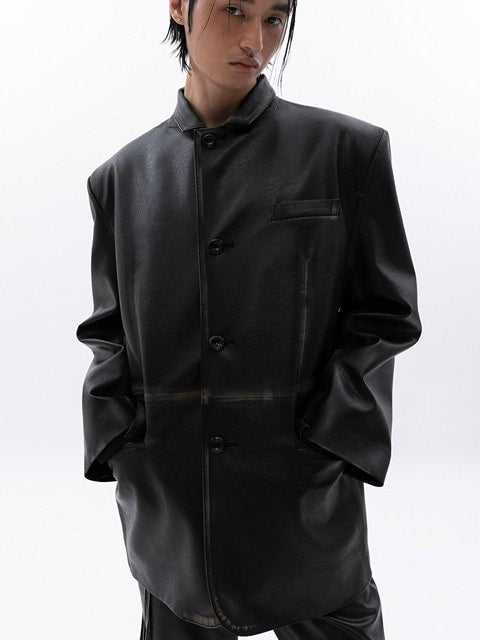 【ESC STUDIO】washing leather 4 buttons blazer
