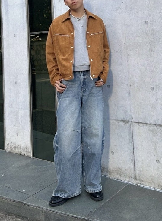 受注制【Chikashitsu +】fake suede zipper blouson (3color) /【チカシツプラス】フェイクスエードスナップボタン＆ジッパーブルゾン