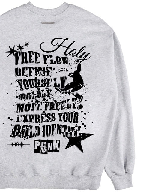 HOLY NUMBER 7】Oversized Hip Hop fit lettering graffiti sweatshirt
