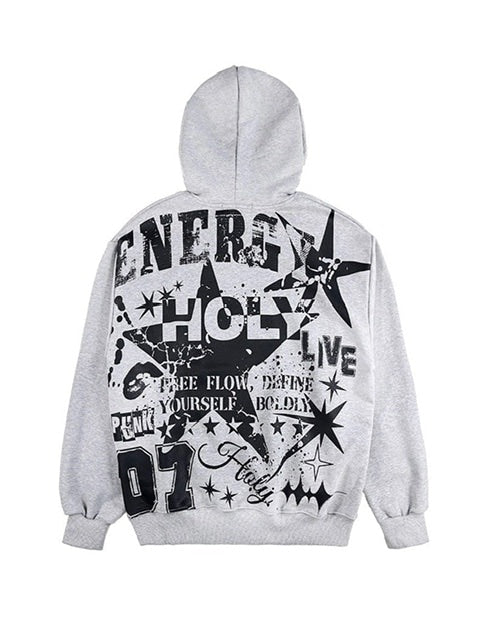 【HOLY NUMBER 7】Oversized Hip Hop fit Star Overgraphic Hoodie