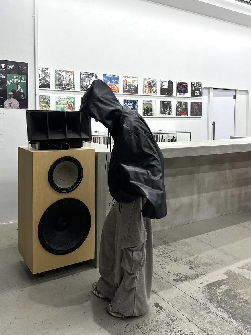 国際配送【LUV CODE】leather hooded jacket