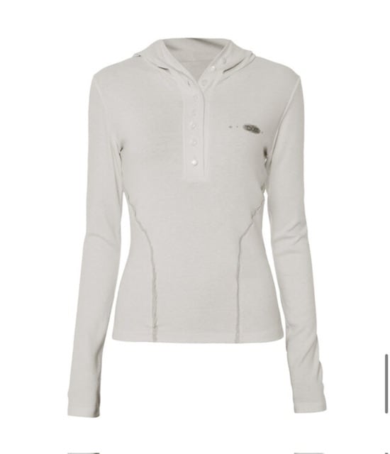 【FLAREUP】Button Up Lace Hoodie / 【フレアアップ】ボタンアップレースフードロングTシャツ