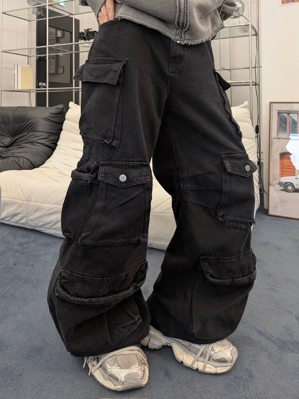 国際配送【LUV CODE】pocket denim cargo pants