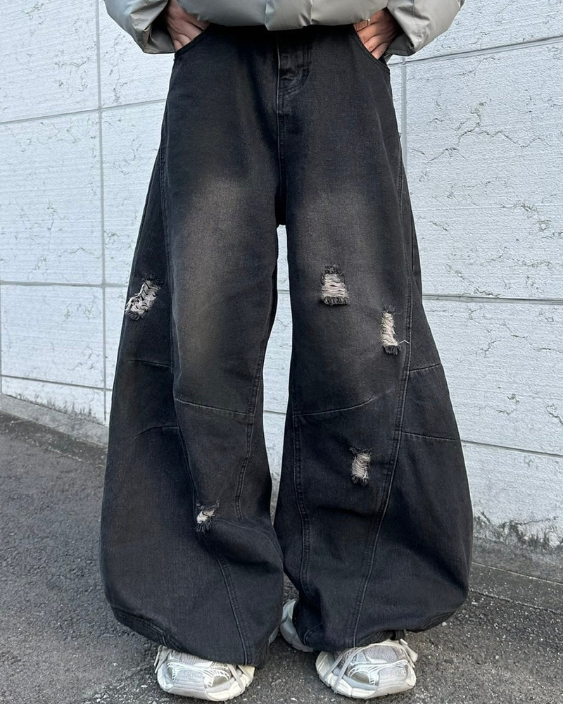国際配送【LUV CODE】point damage balloon denim pants