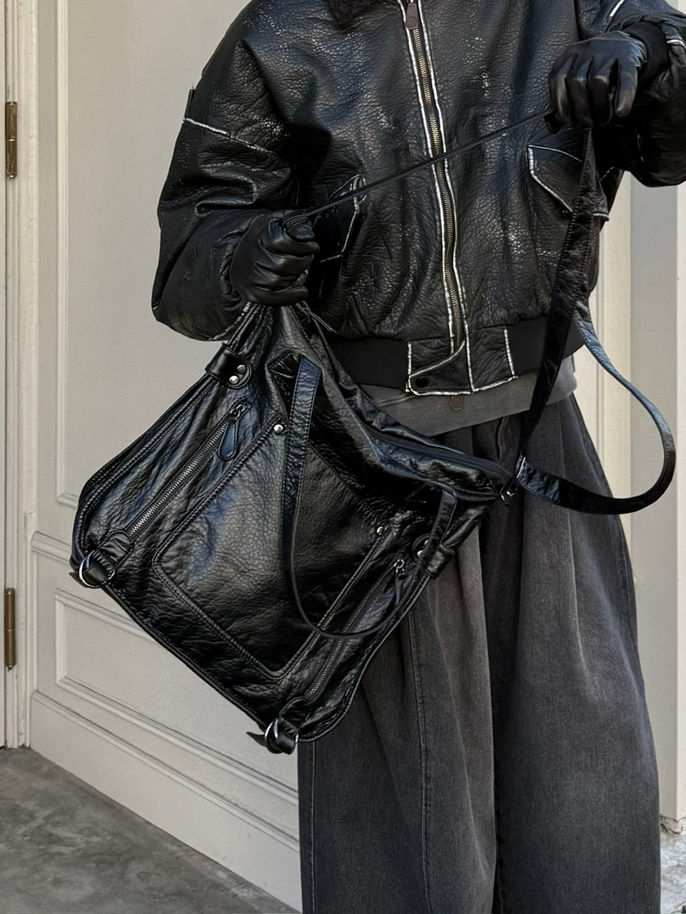 受注制【Chikashitsu +】antique like eco leather tote bag / 【チカシツプラス】アンティーク風エコレザートートバッグ