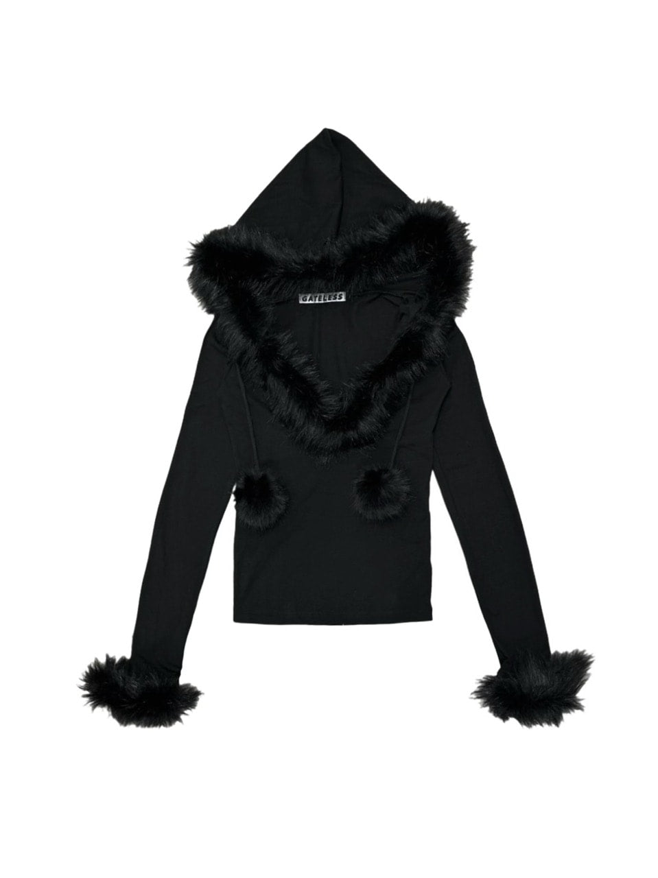 受注制【Never mind the XU】v neck crop fur hoodie (2color)