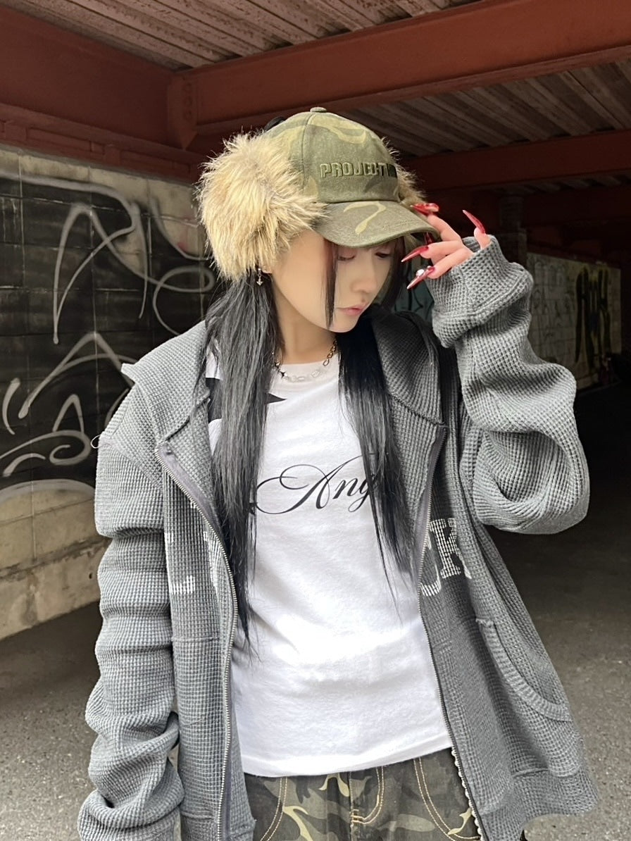 受注制【Never mind the XU】camouflage fur cap