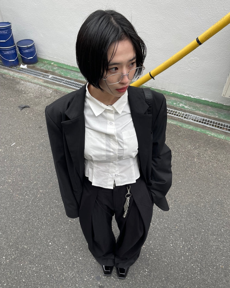 受注制【oaks】cropped pintuck pocket shirt (3color)