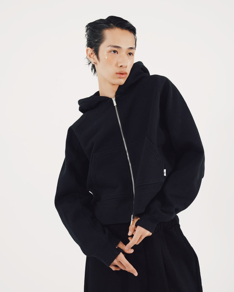 【CS】cropped double zip hoodie (black)