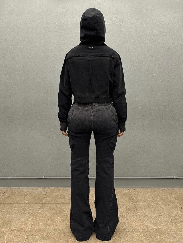 【BLR BLUER】BLEACHED CURVED INCISION SWEAT HOODIE ZIP-UP (Ｗ)