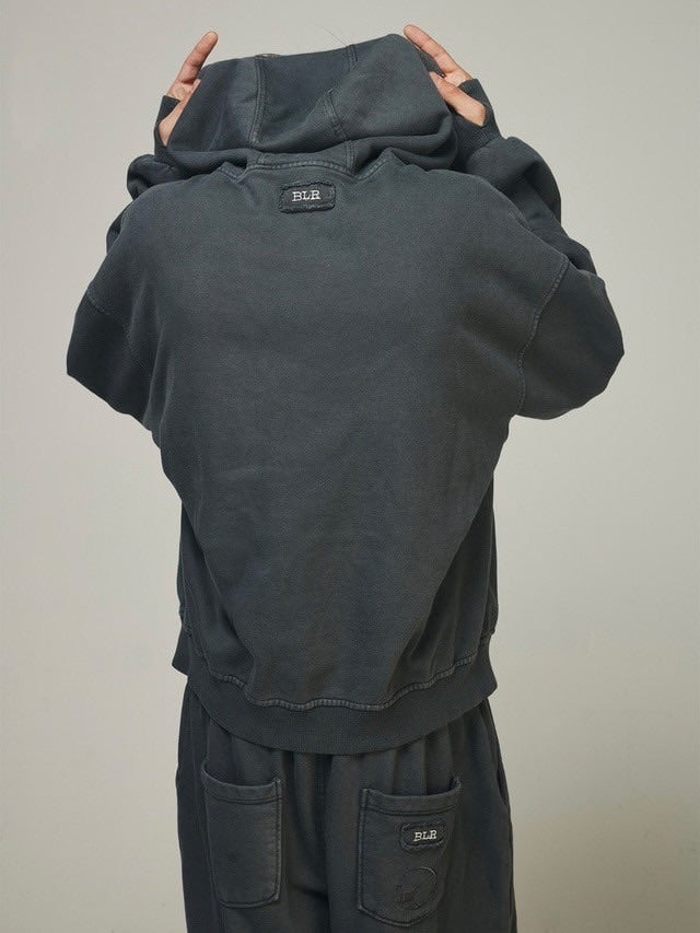 【BLR BLUER】Dyed Circle Logo Over-fit Hoodie Zip-up