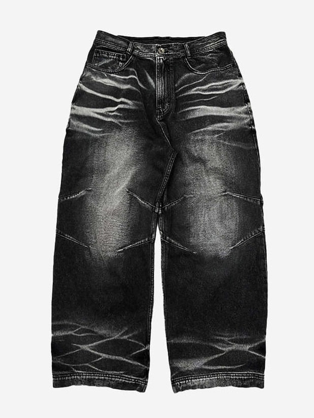 【BLR BLUER】EMBOSSED WAVE WASHING WIDE DENIM PANTS