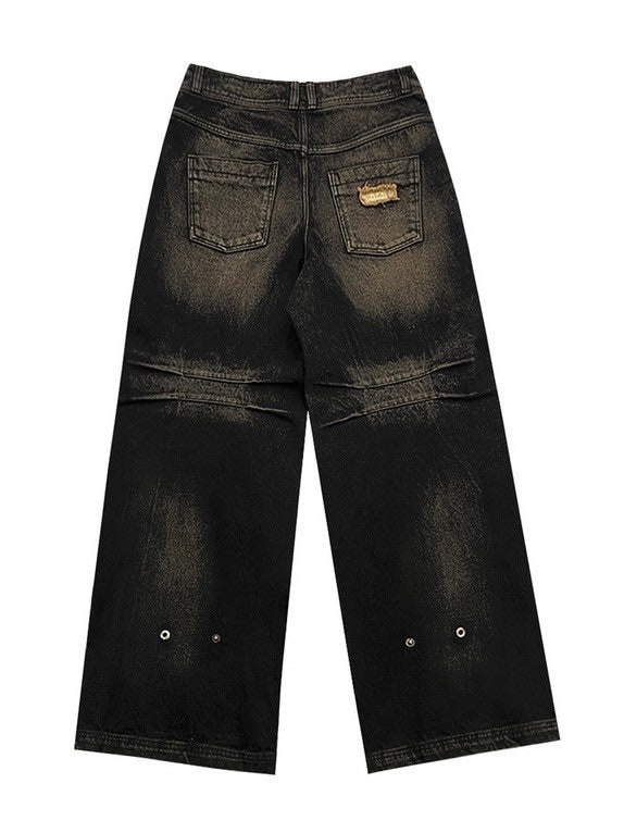 【BLR BLUER】KNEE POINT WASHED DENIM PANTS BROWN