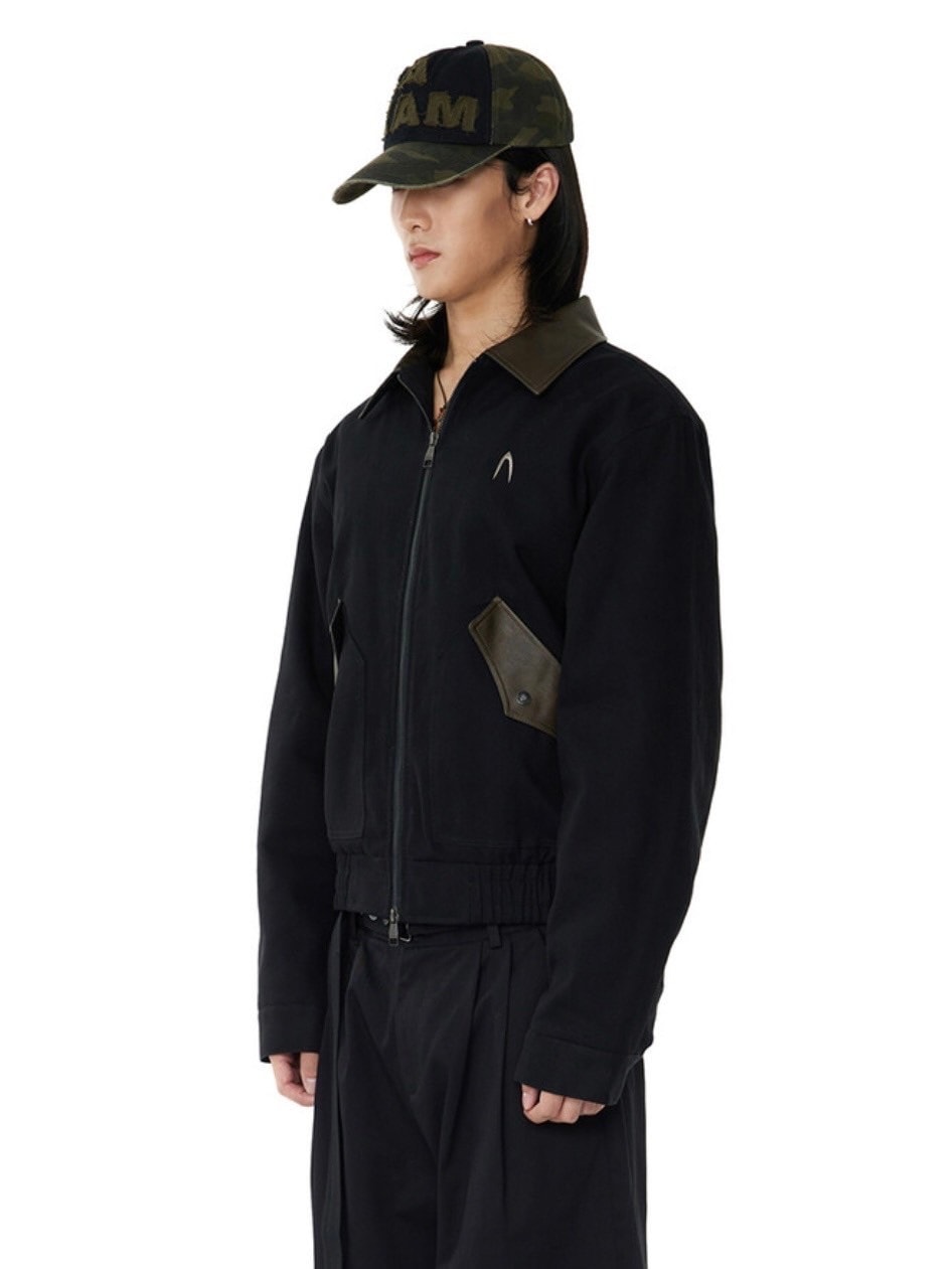 【AAKAM】Contrast Leather Work Jacket