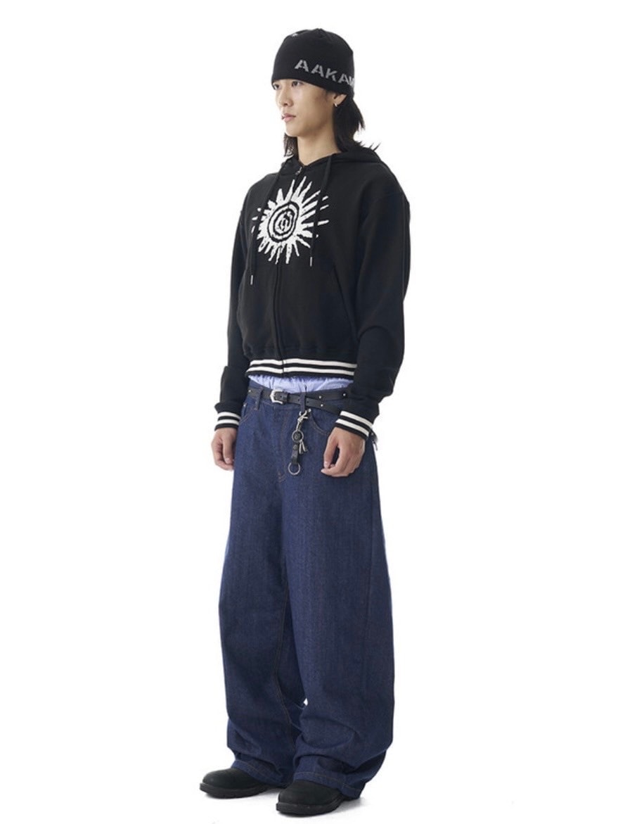 【AAKAM】Cracked Sun Zip-Up Hoodie