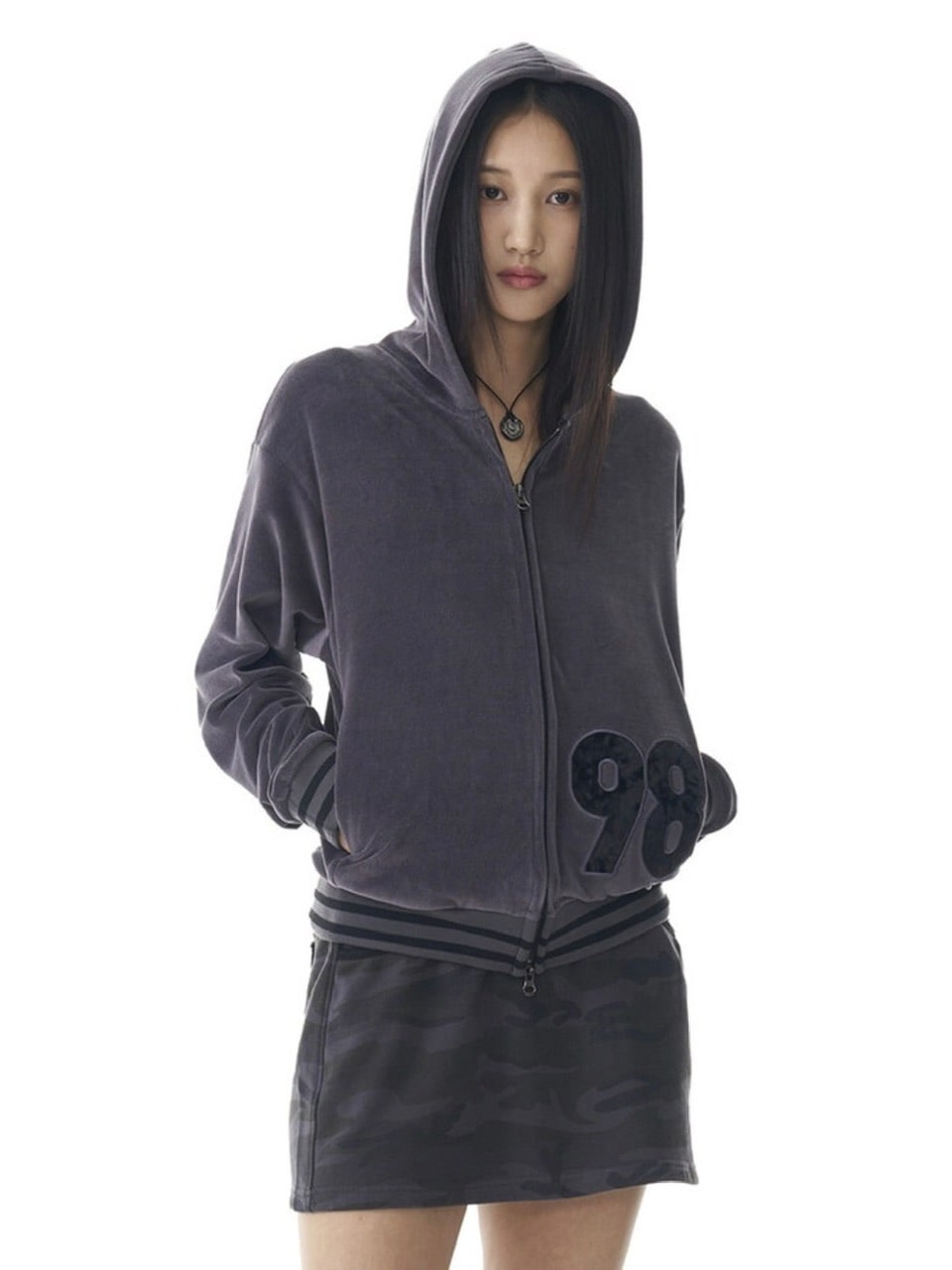 【AAKAM】98 Patch Velour Zip-Up Hoodie