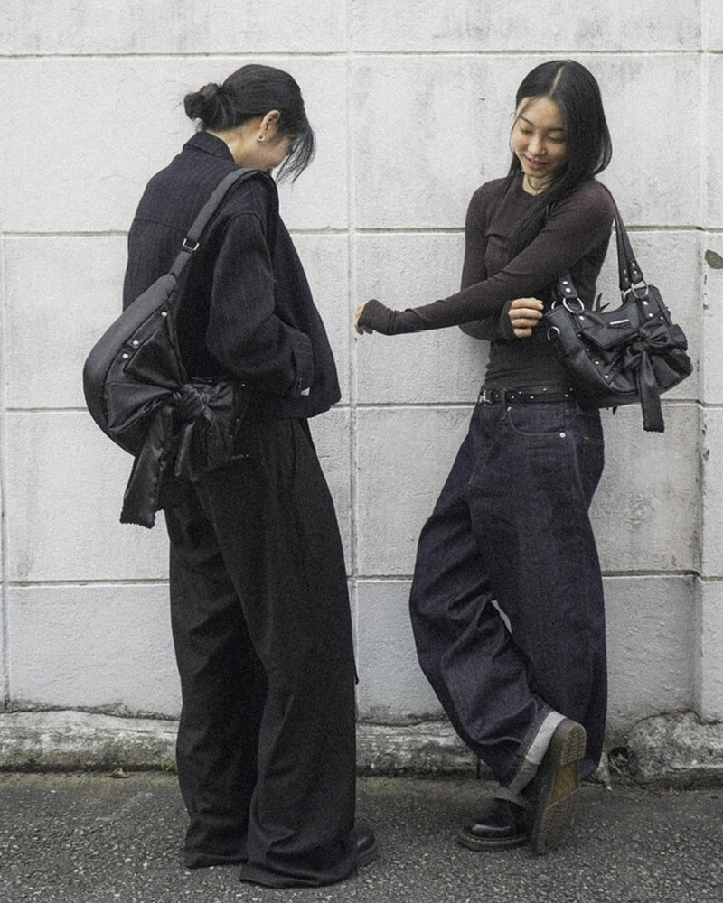 【IUGAMAKARAS】Laced Ribbon Leather Shoulder Bag