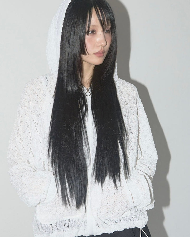 【FANCY CLUB】PLUMPY LACE LINE HOOD ZIP-UP / 【ファンシークラブ】レースメッシュジップアップパーカー