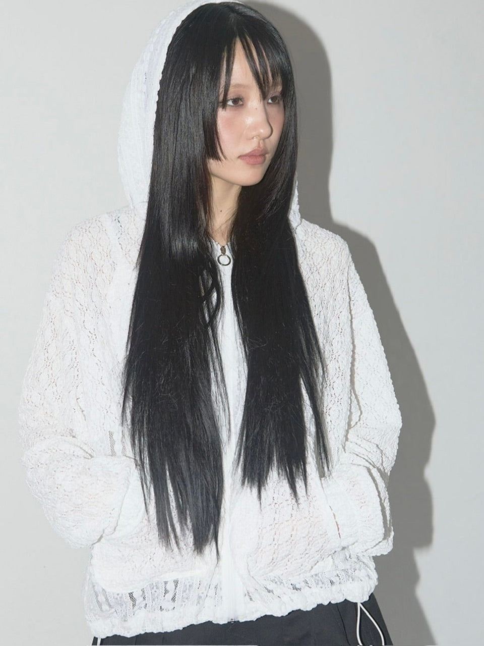【FANCY CLUB】PLUMPY LACE LINE HOOD ZIP-UP / 【ファンシークラブ】レースメッシュジップアップパーカー