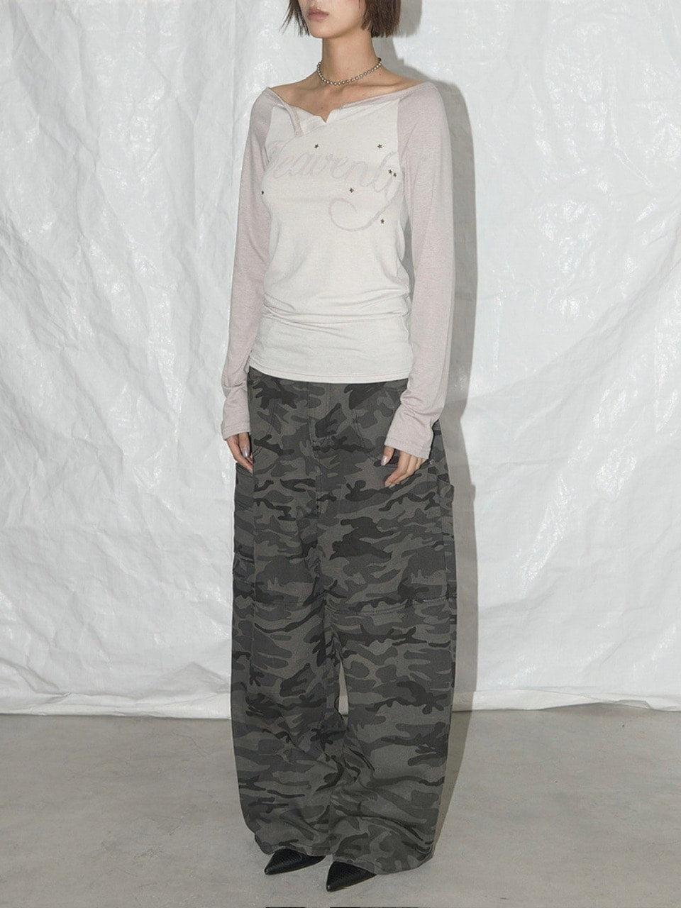 【FANCY CLUB】HEAVENLY OFF-SHOULDER LONG SLEEVE / 【ファンシークラブ】オフショルダーレタリングプリント長袖Tシャツ