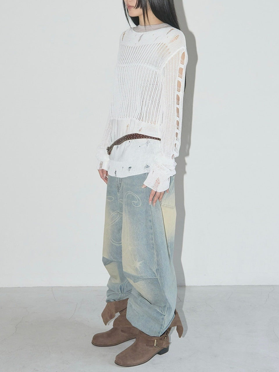 【FANCY CLUB】2-WAY DAMAGE KNIT LONG SLEEVE / 【ファンシークラブ】ダメージルーズニット