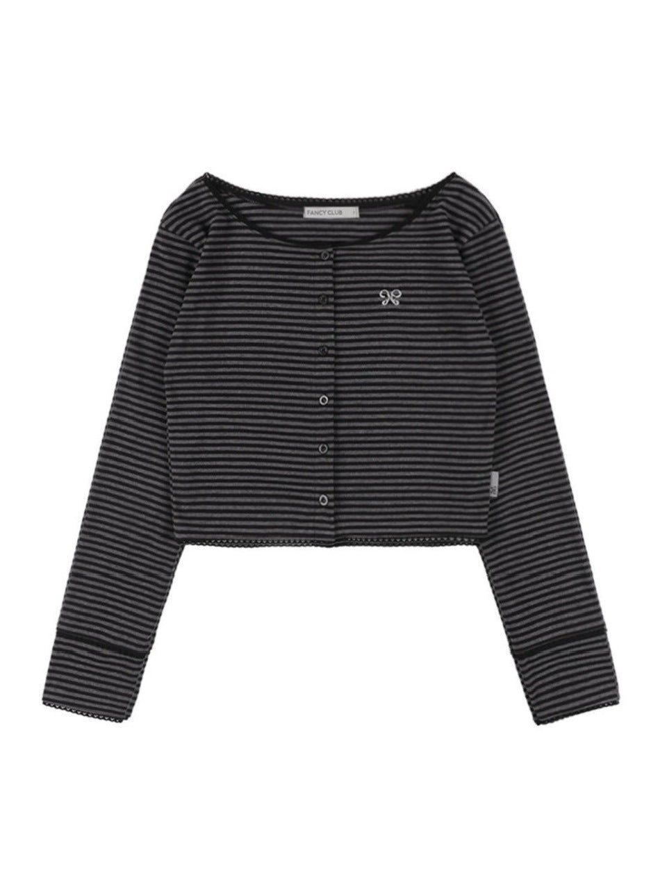 【FANCY CLUB】LACE STRIPE BASIC CARDIGAN