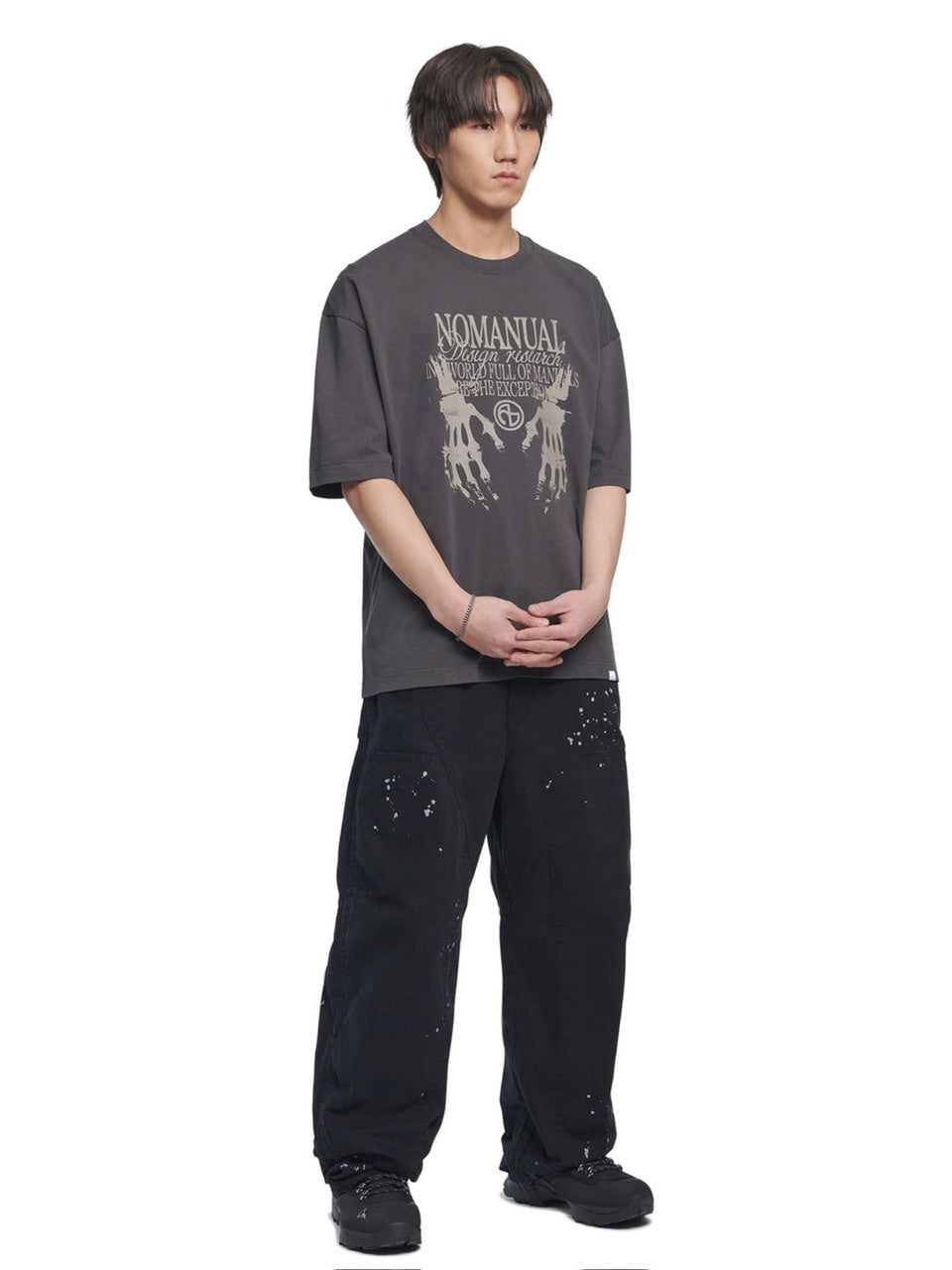 【NOMANUAL】SKELETON HANDS T-SHIRT / 【ノーマニュアル】スケルトンハンドロゴ半袖Tシャツ