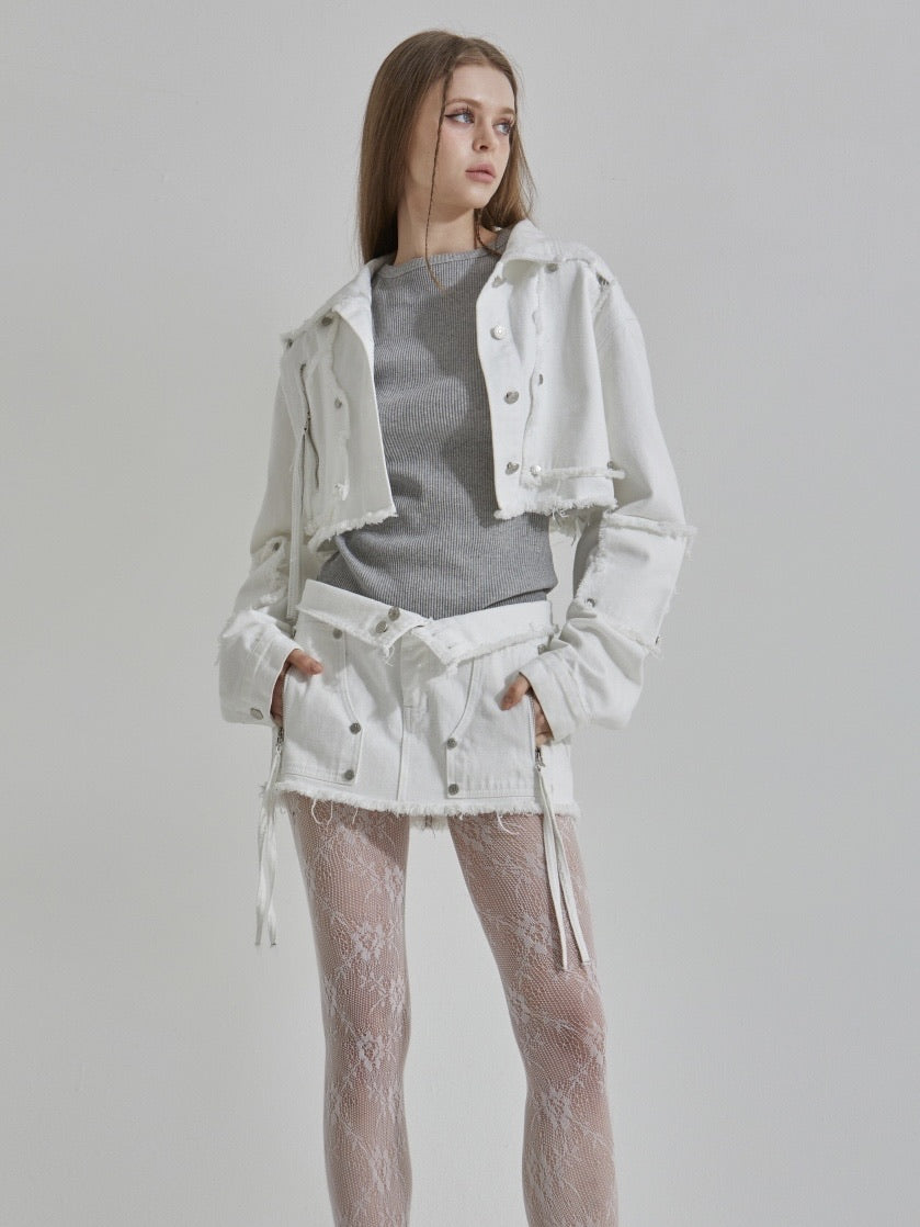 【GATELESS】FRINGE CROPPED DENIM JACKET