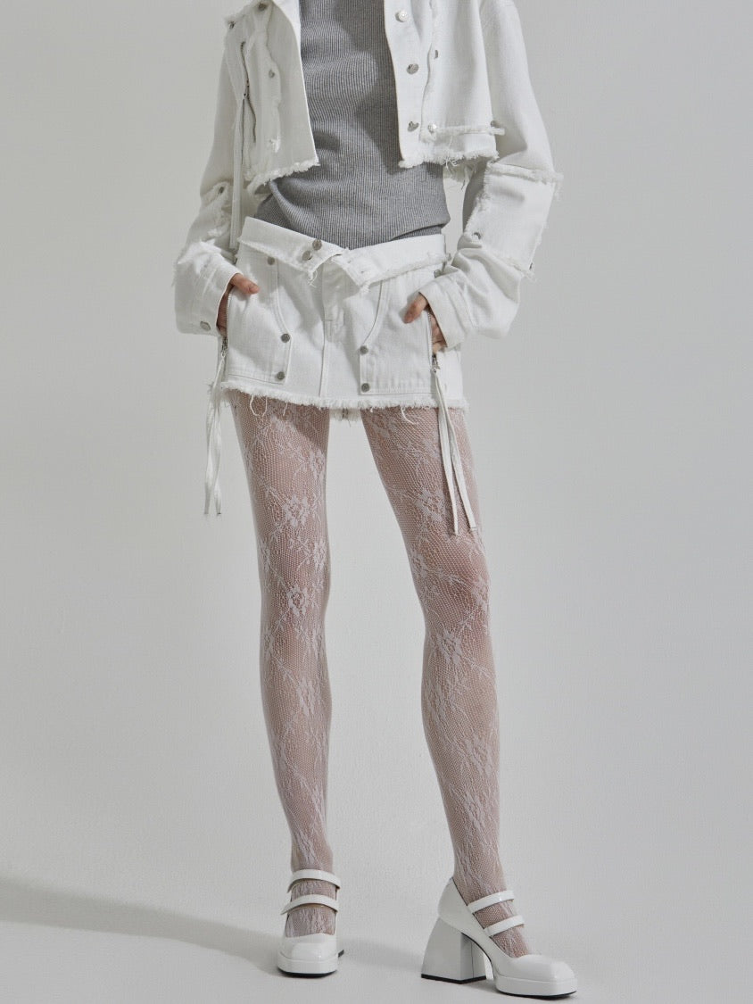 【GATELESS】RIVET FRINGE DENIM MINI SKIRT