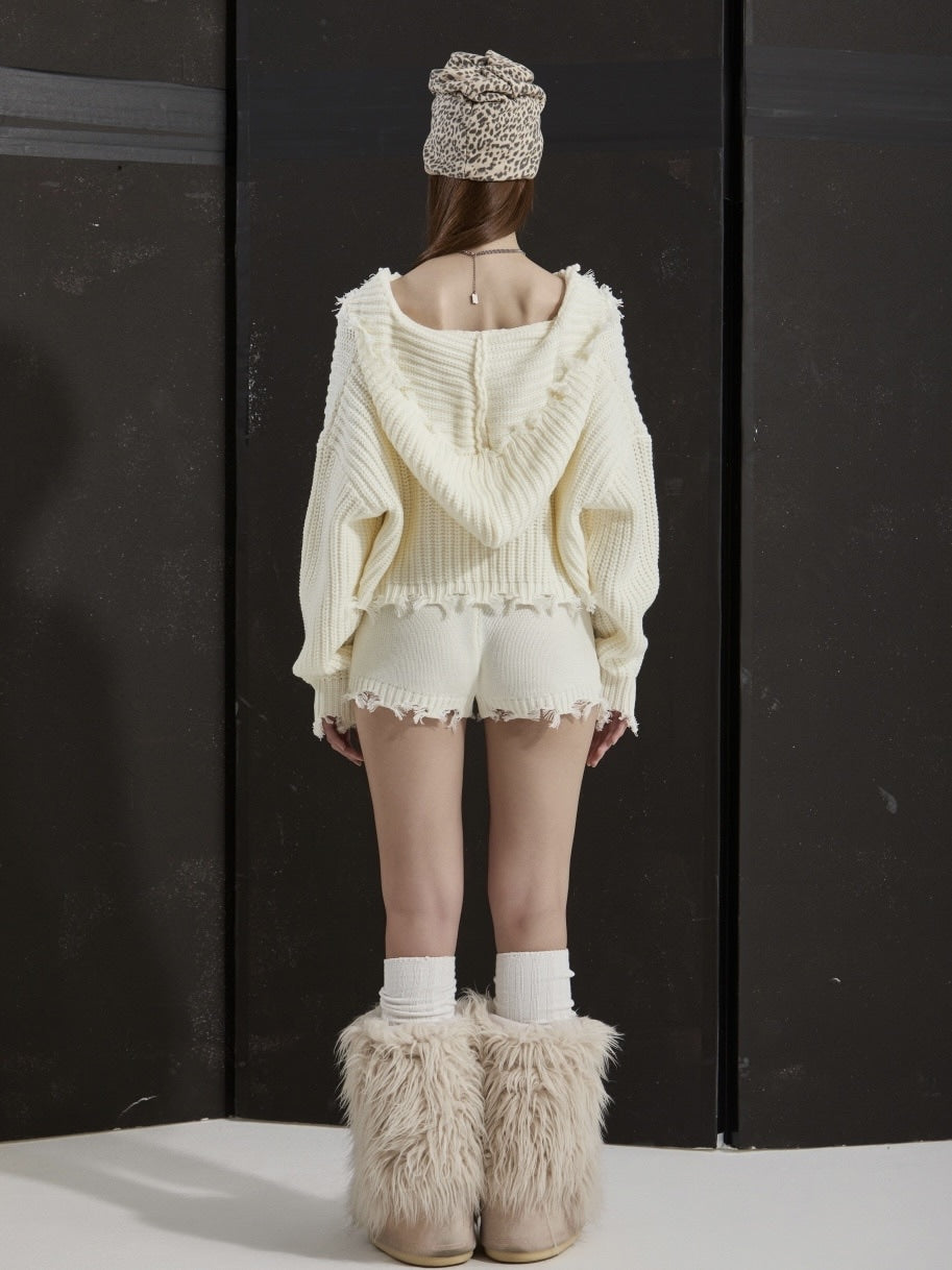 【GATELESS】RIB KNIT ZIP-UP HOODIE