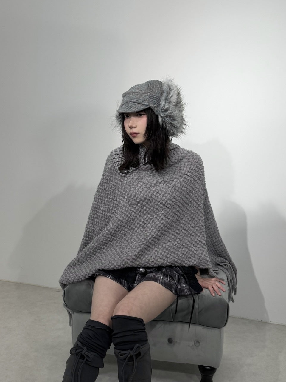 国際配送【Nerd out XU】high neck poncho (2color)