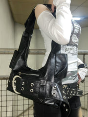 受注制【Never mind the XU】leather eyelet belt bag / 【ネバーマインド ザ エックスユー】レザーアイレットベルトショルダーバッグ